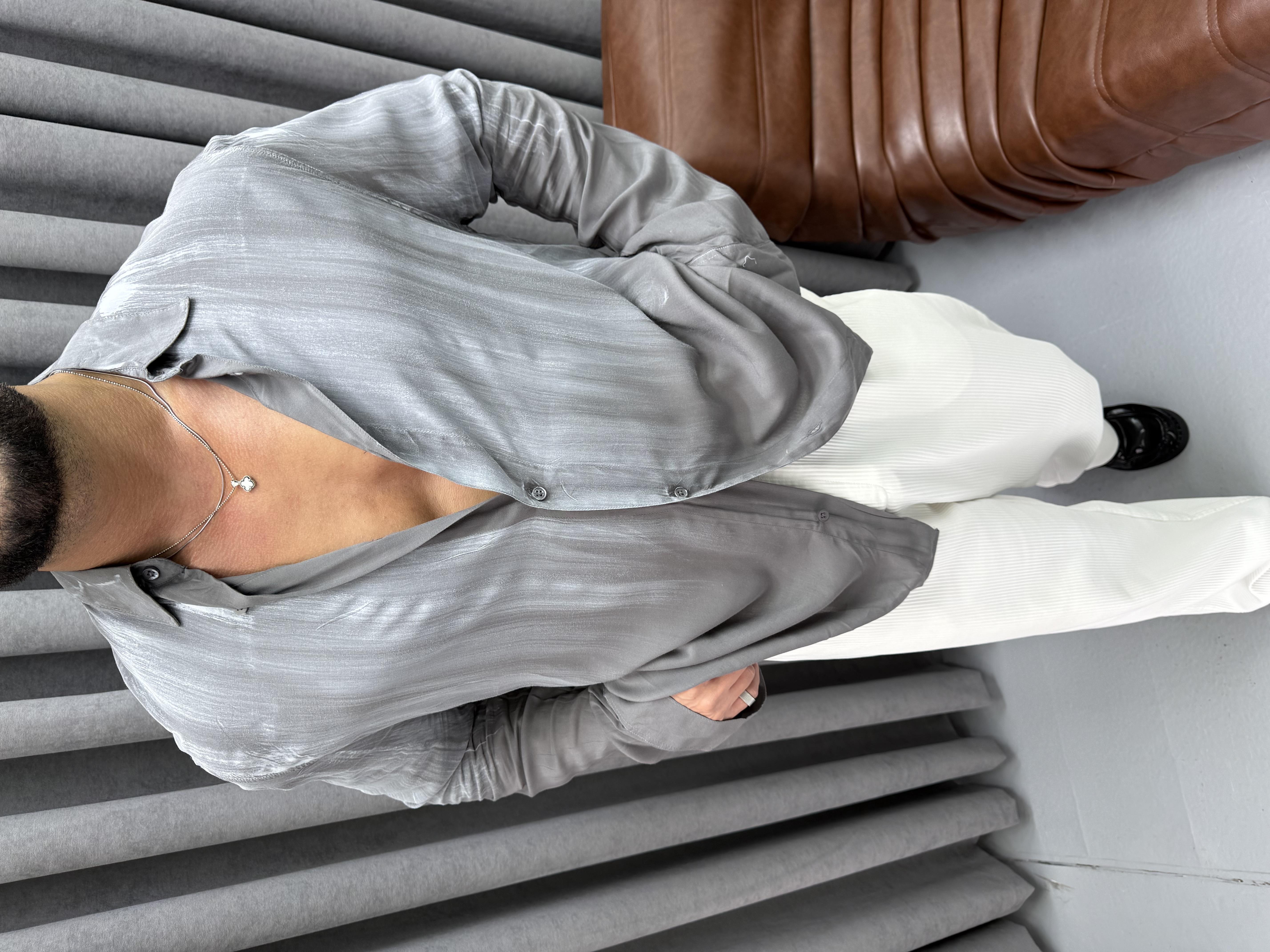 PREMİUM KUMAŞ OVERSİZE YIKAMALI GÖMLEK GRİ