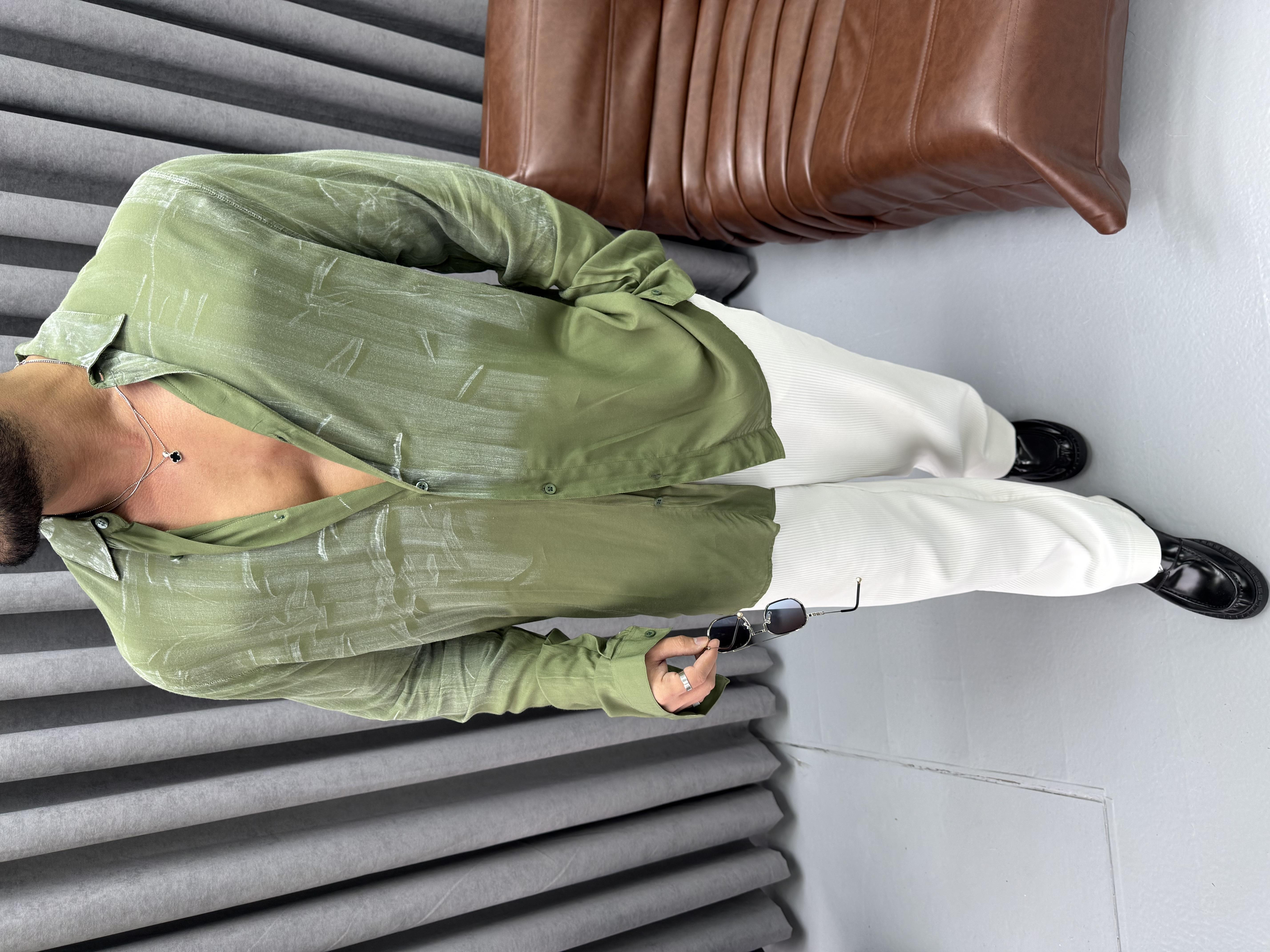 PREMİUM KUMAŞ OVERSİZE YIKAMALI GÖMLEK YEŞİL