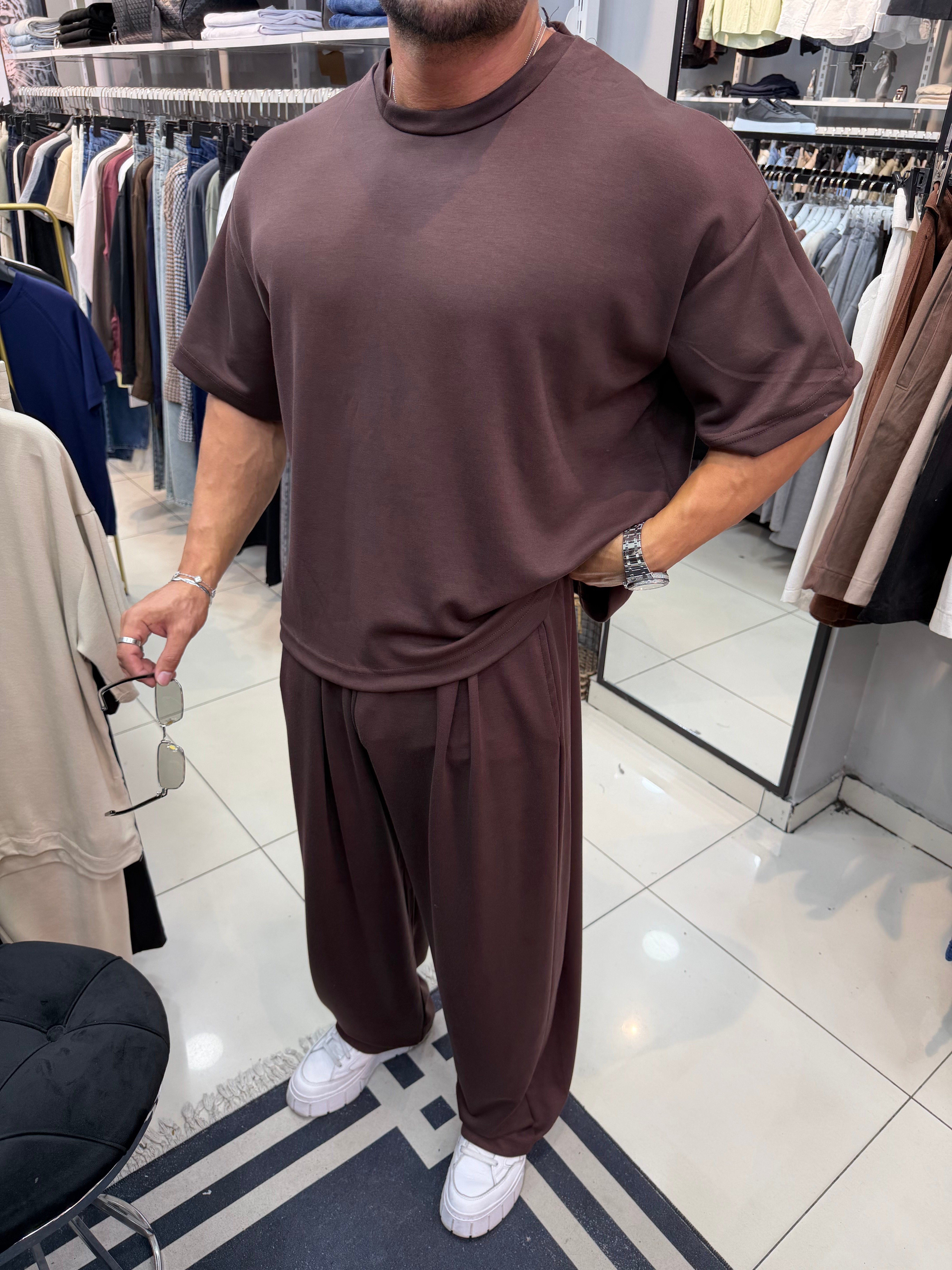 PREMIUM OVERSIZE OYSHO KUMAŞ TAKIM KAHVERENGİ