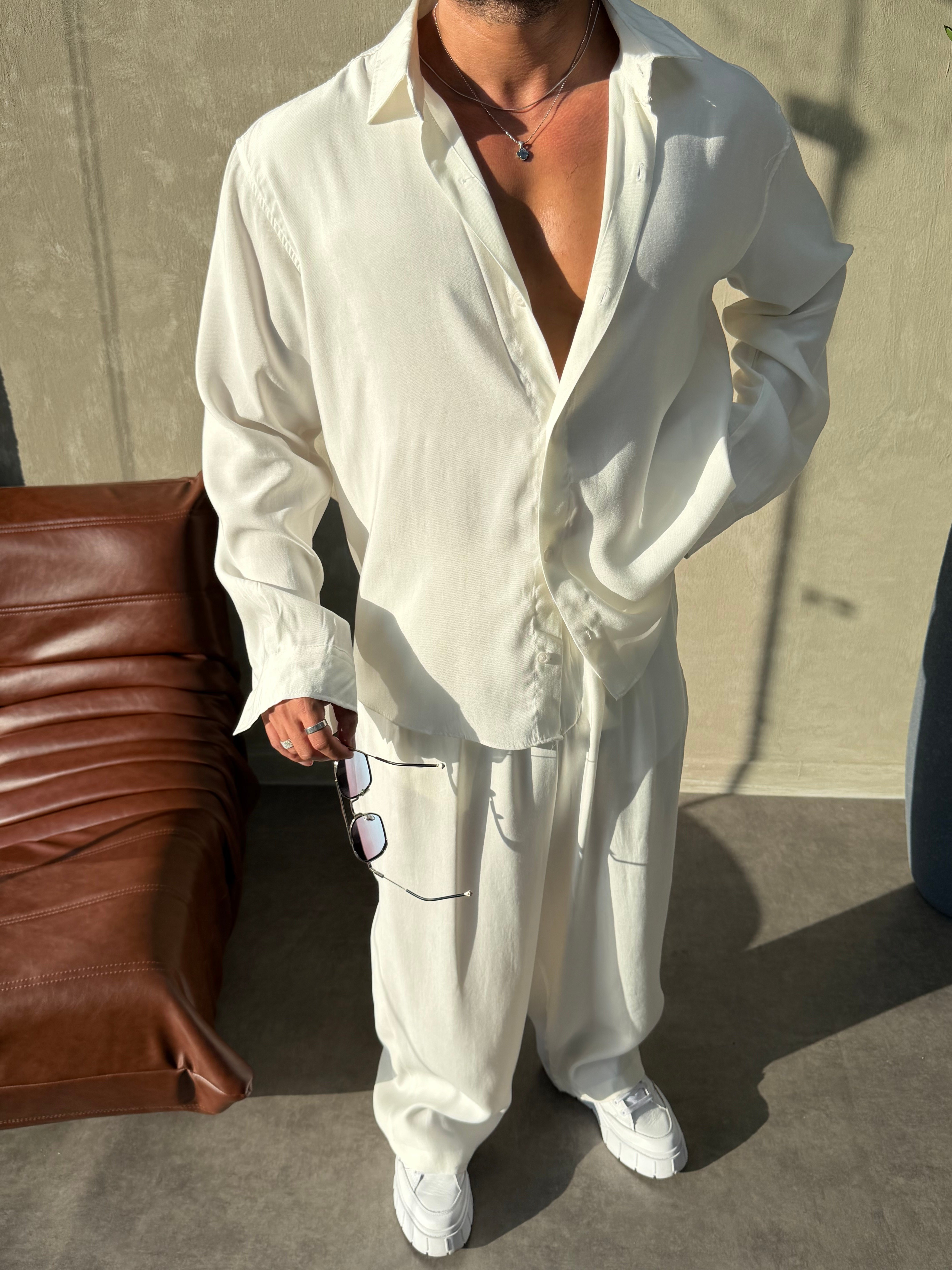 PREMİUM OVERSİZE TENSEL TAKIM BEYAZ
