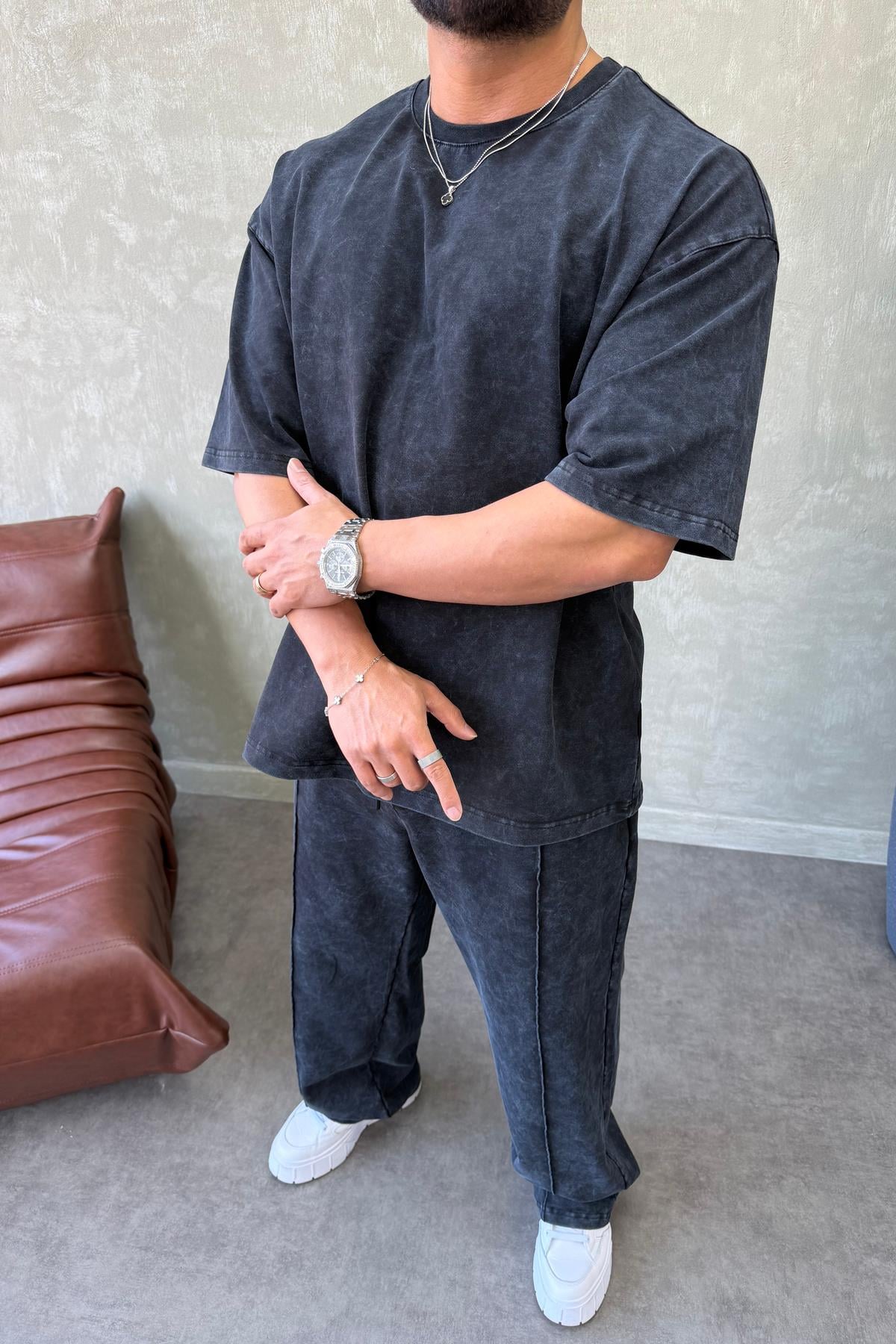 PREMİUM OVERSİZE YIKAMALI TAKIM SİYAH