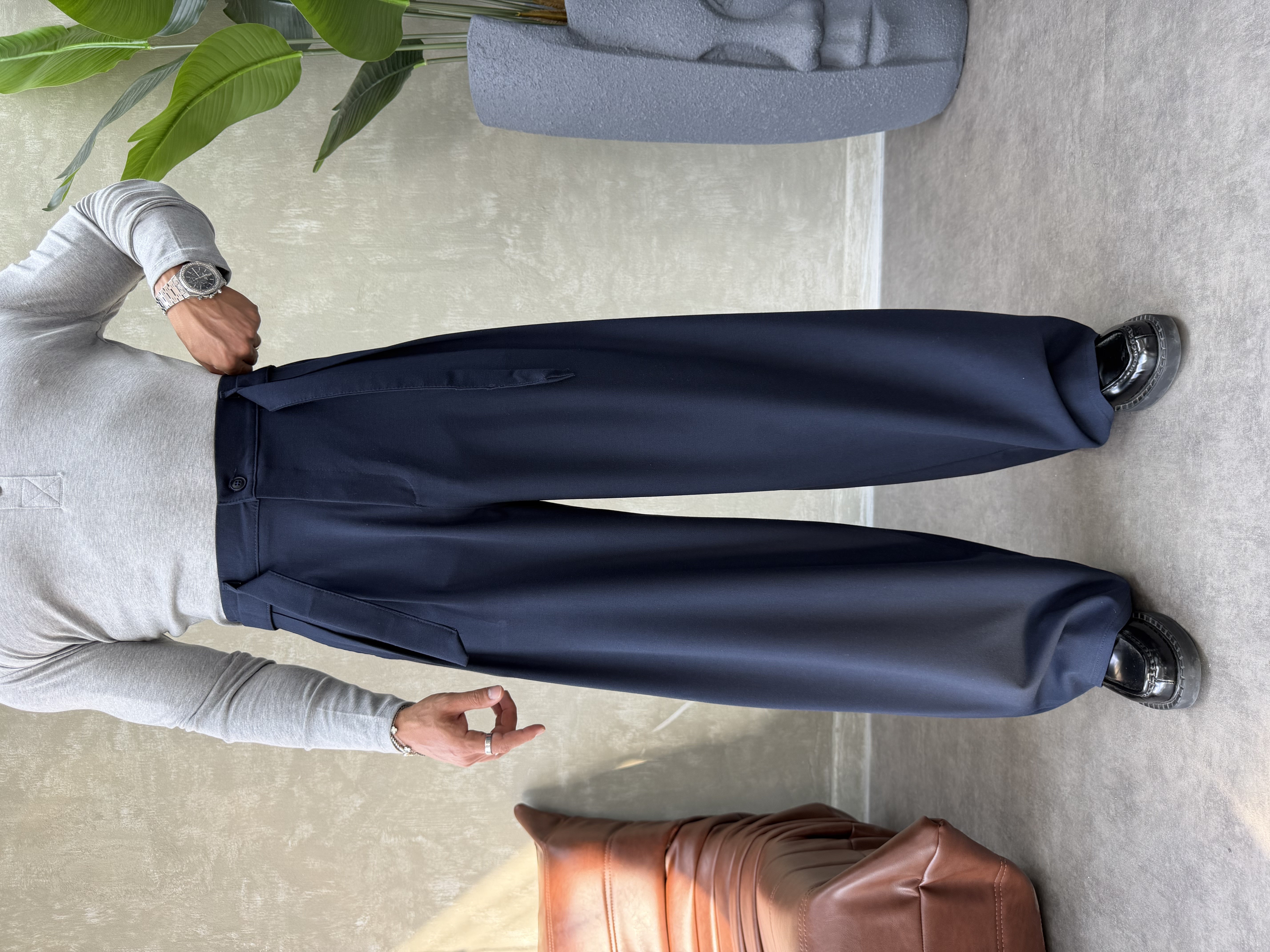 PREMIUM SERİ KEMER DETAYLI KORE KESİM PANTOLON LACİVERT 