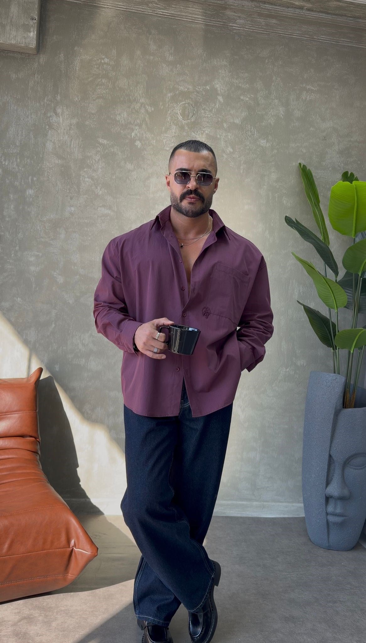 PREMİUM SERİ OVERSİZE CEP DETAYLI GÖMLEK BORDO