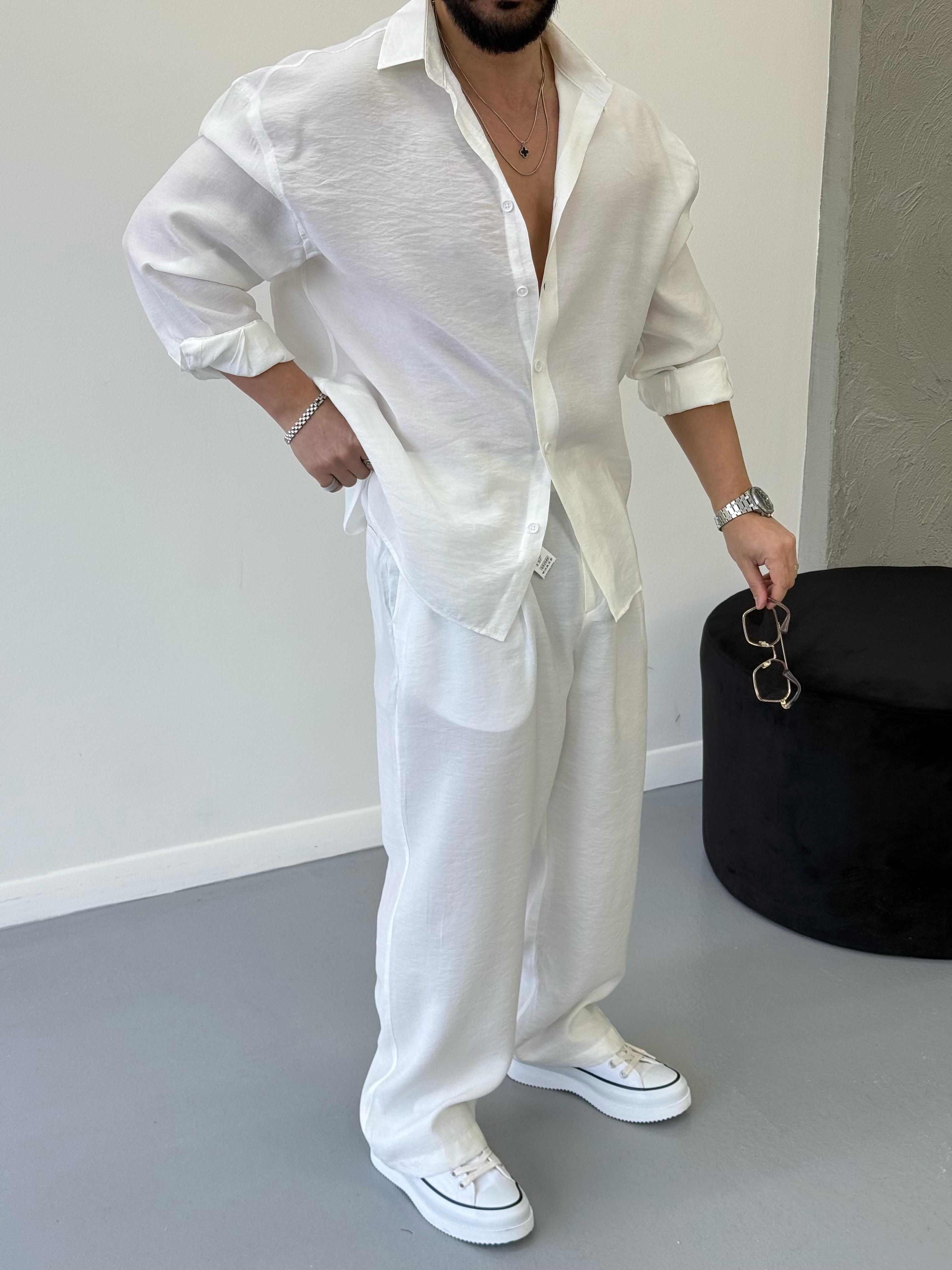 Premium Seri Oversize Modal Kumaş Alt Üst Takım Beyaz