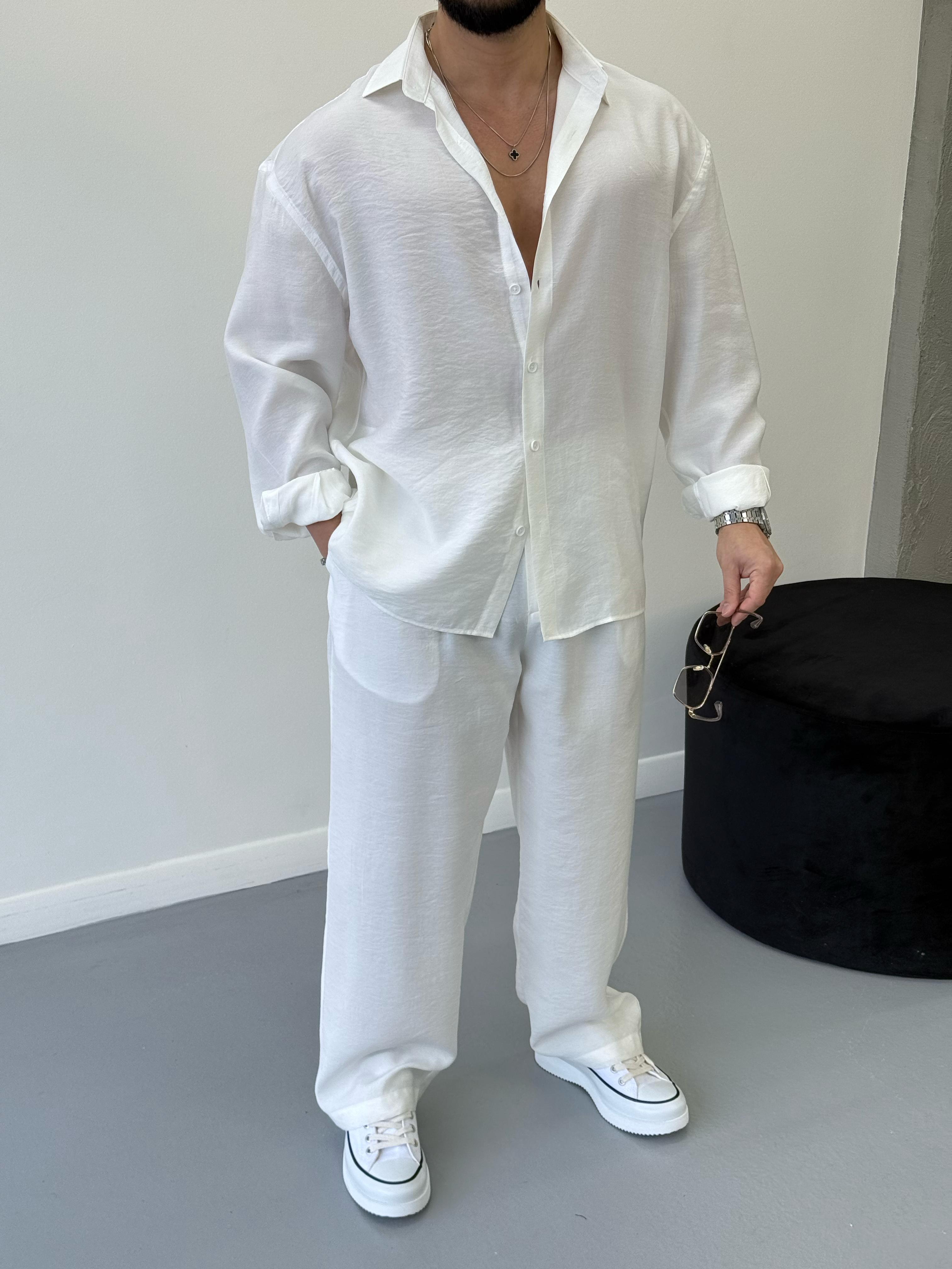 Premium Seri Oversize Modal Kumaş Alt Üst Takım Beyaz