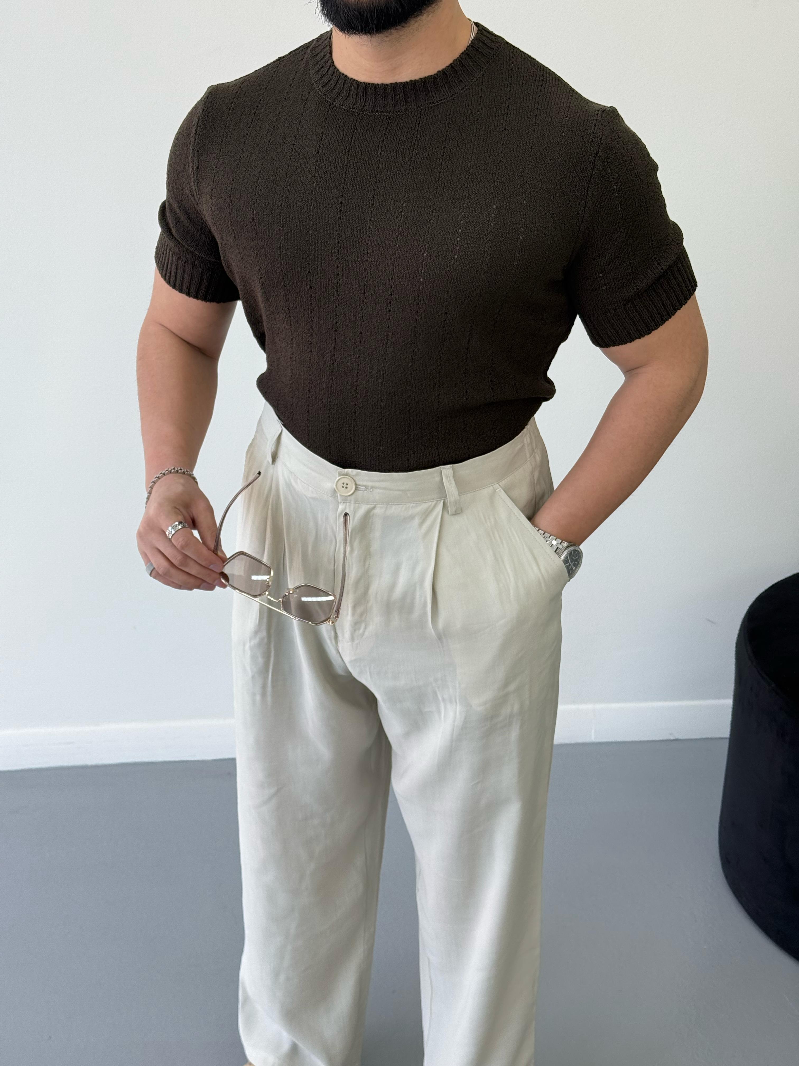 Premium Slimfit Örme Triko Kahverengi