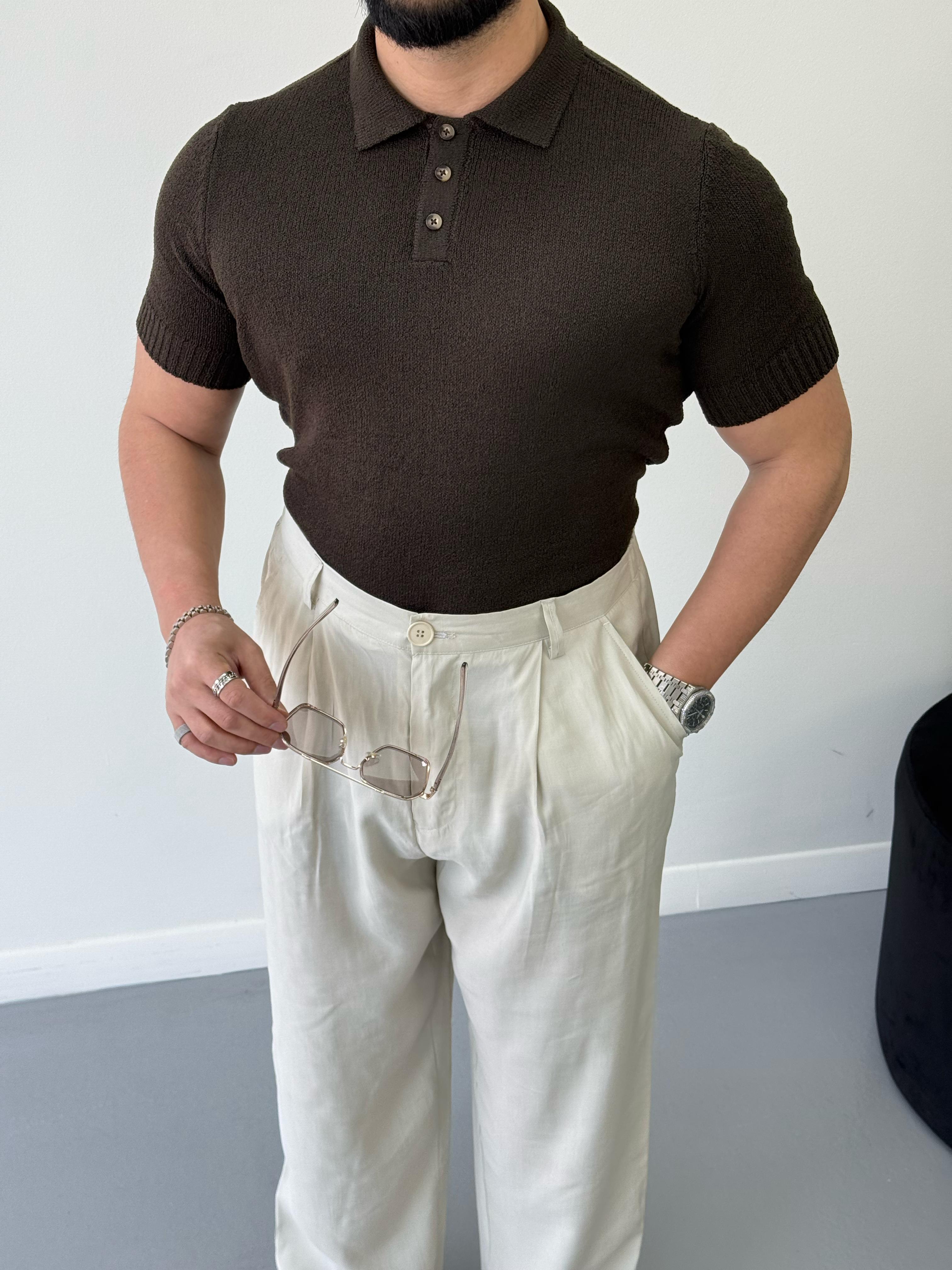 Premium Slimfit Polo Yaka Triko Kahverengi
