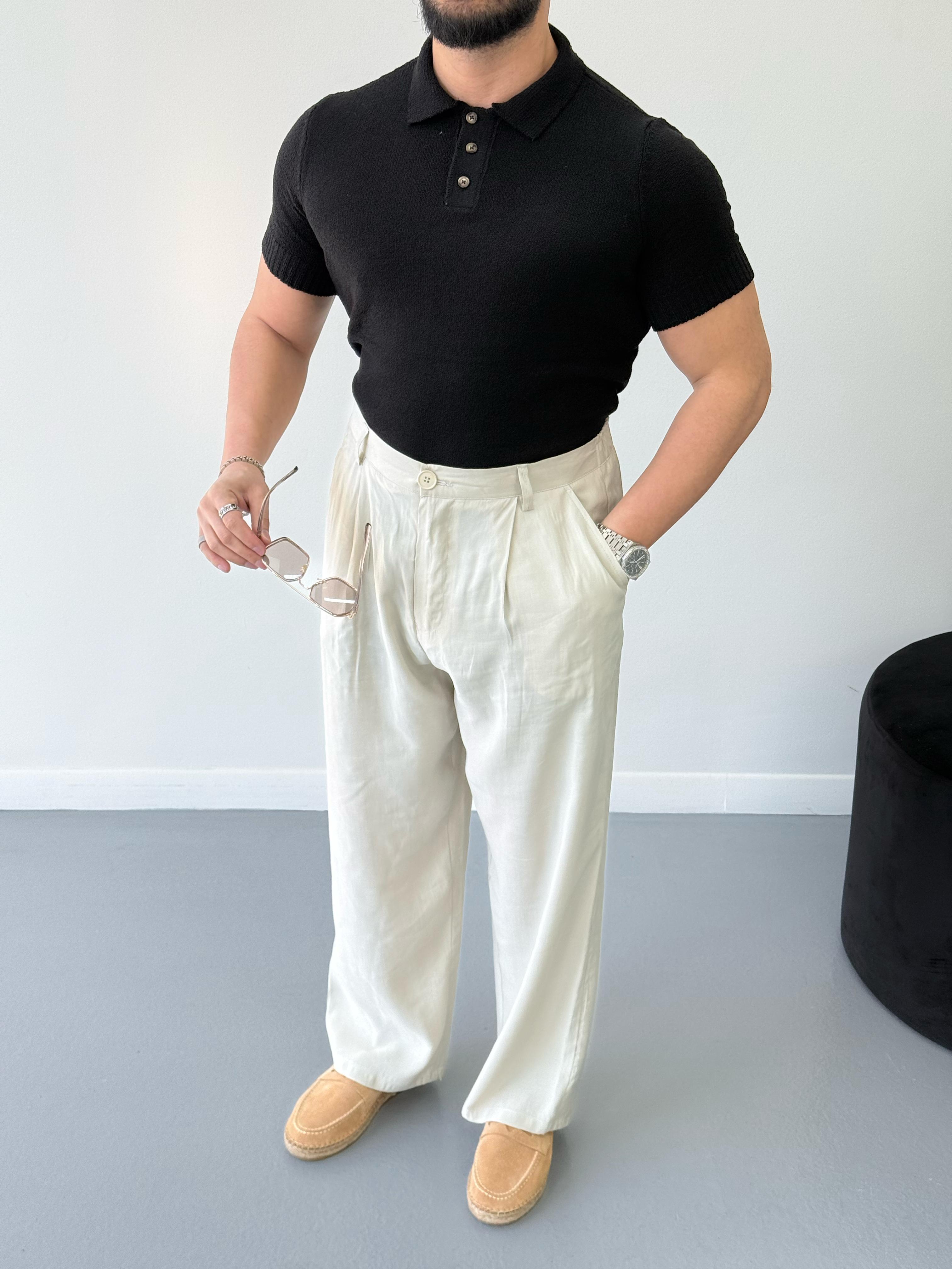 Premium Slimfit Polo Yaka Triko Siyah