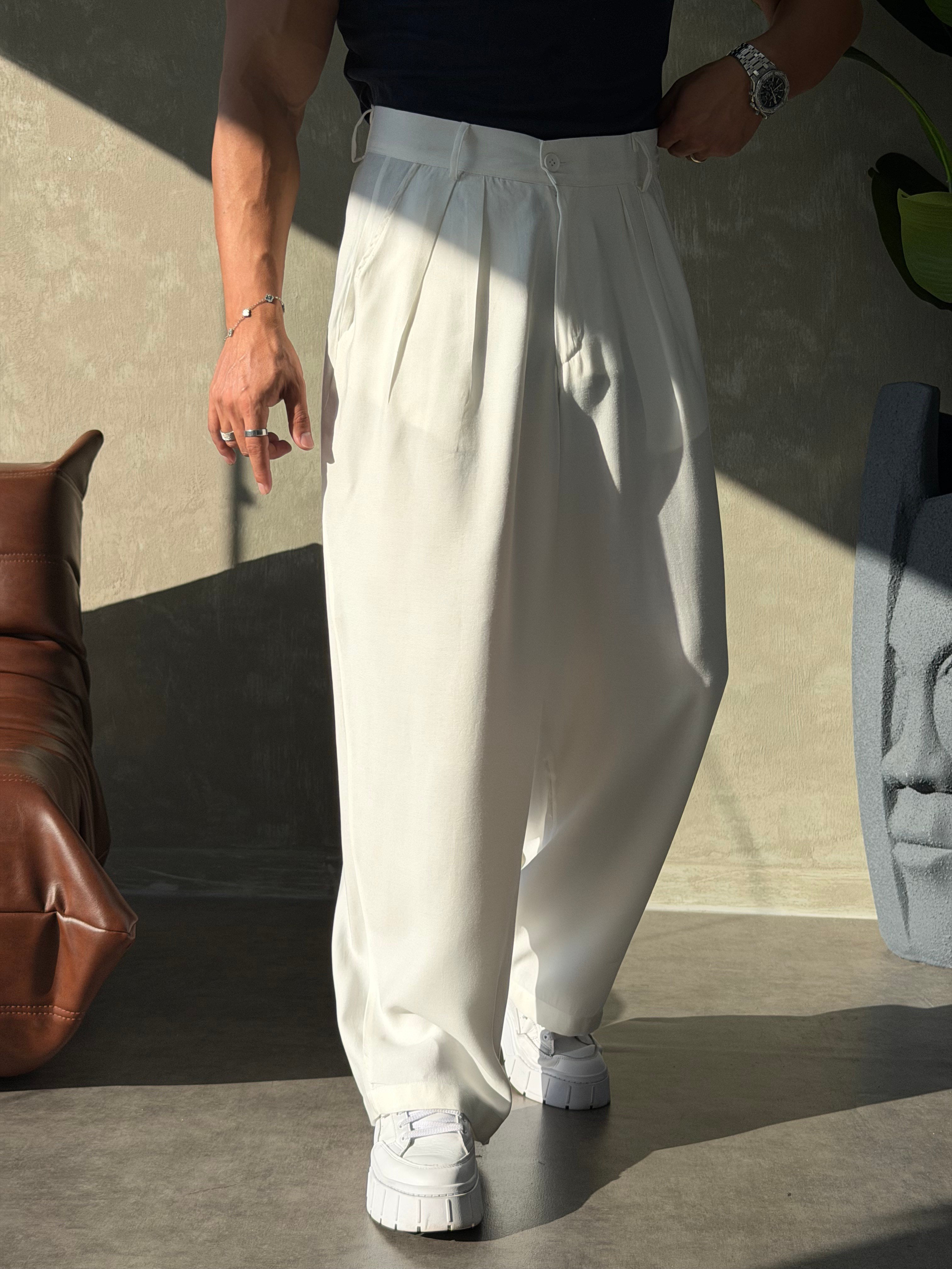 PREMIUM TENSEL BAGGY PANTOLON BEYAZ