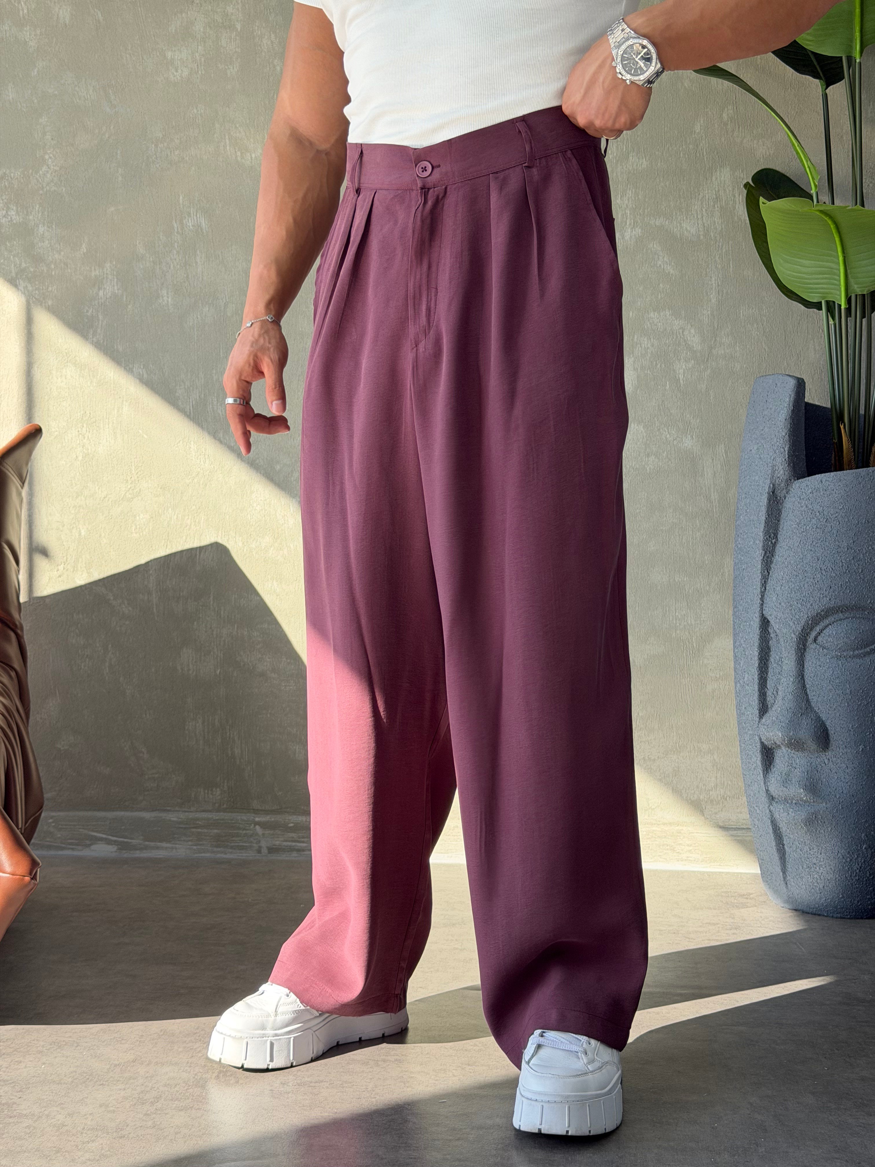 PREMIUM TENSEL BAGGY PANTOLON BORDO