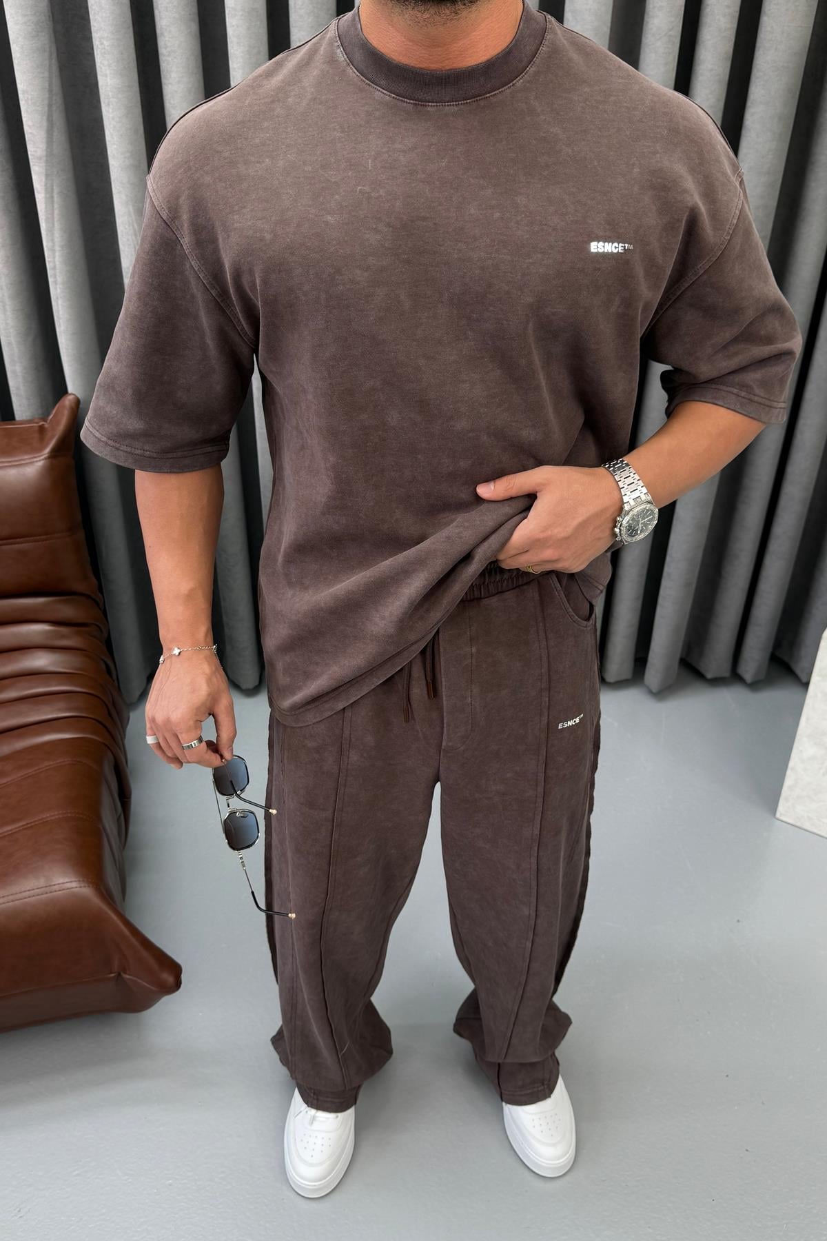 PREMİUM YIKAMALI OVERSİZE TAKIM KAHVERENGİ