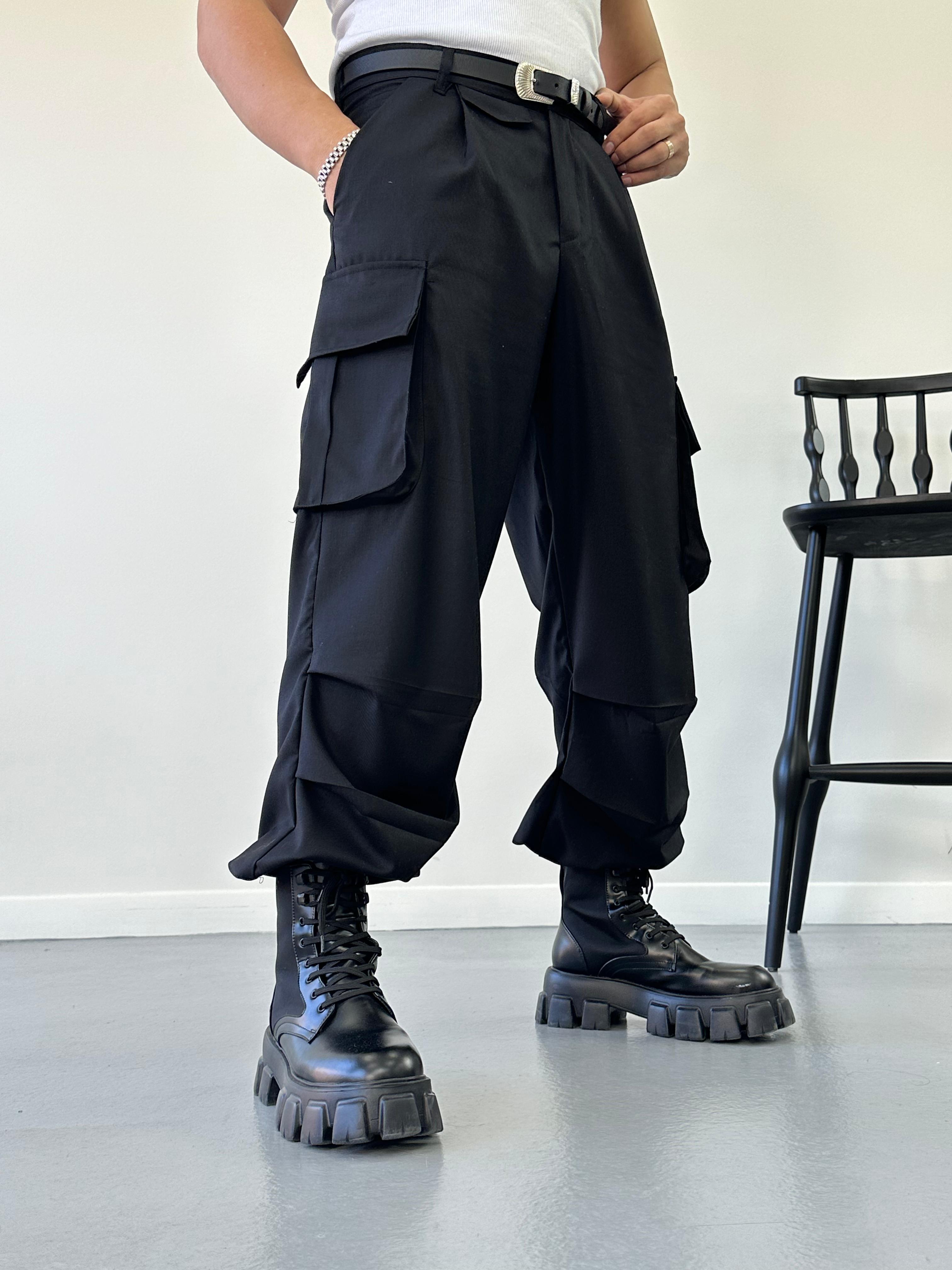 Siyah Baggy Kargo Pantolon
