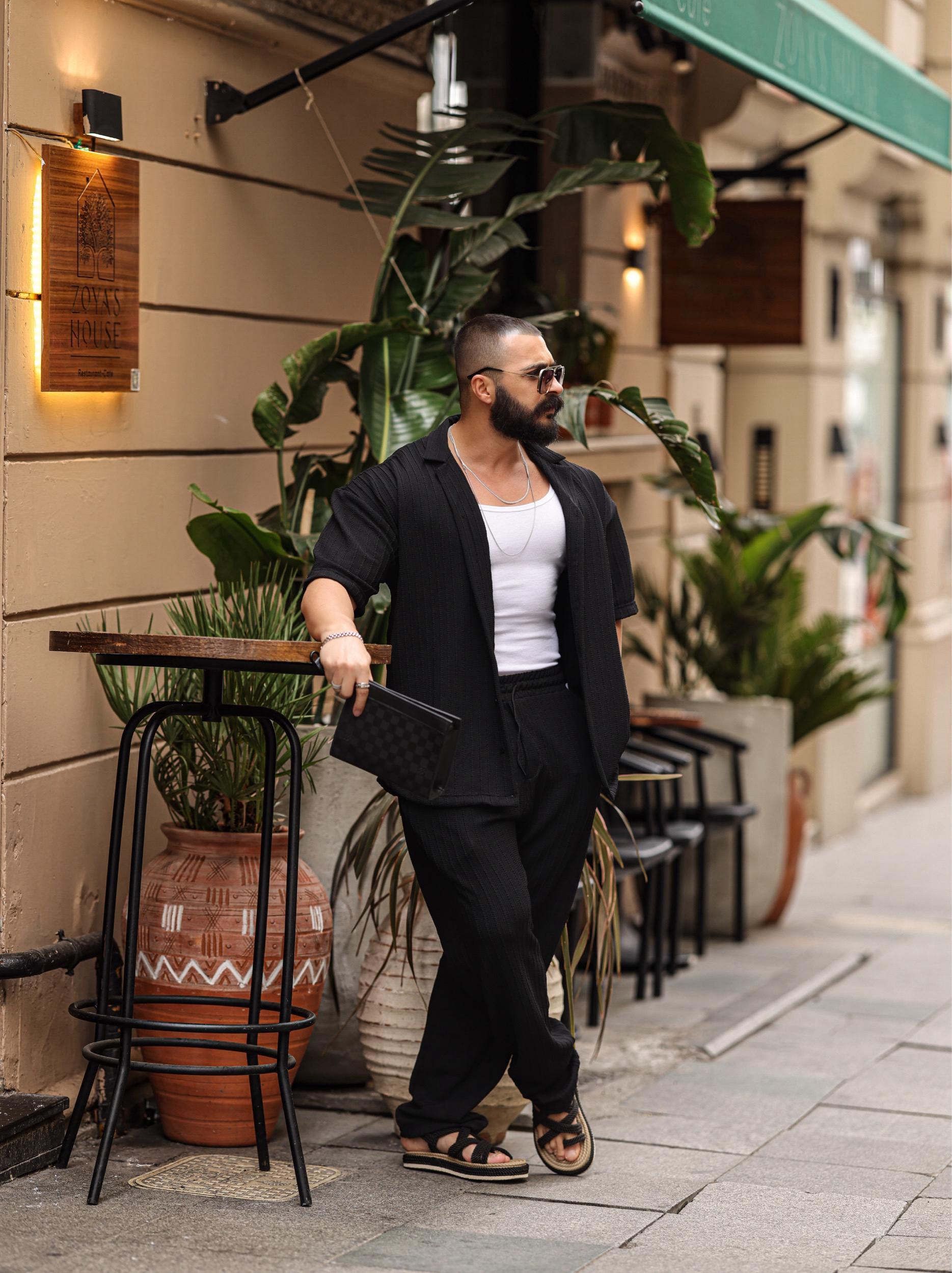 Siyah Çizgi Detaylı Oversize Alt Üst Takım 