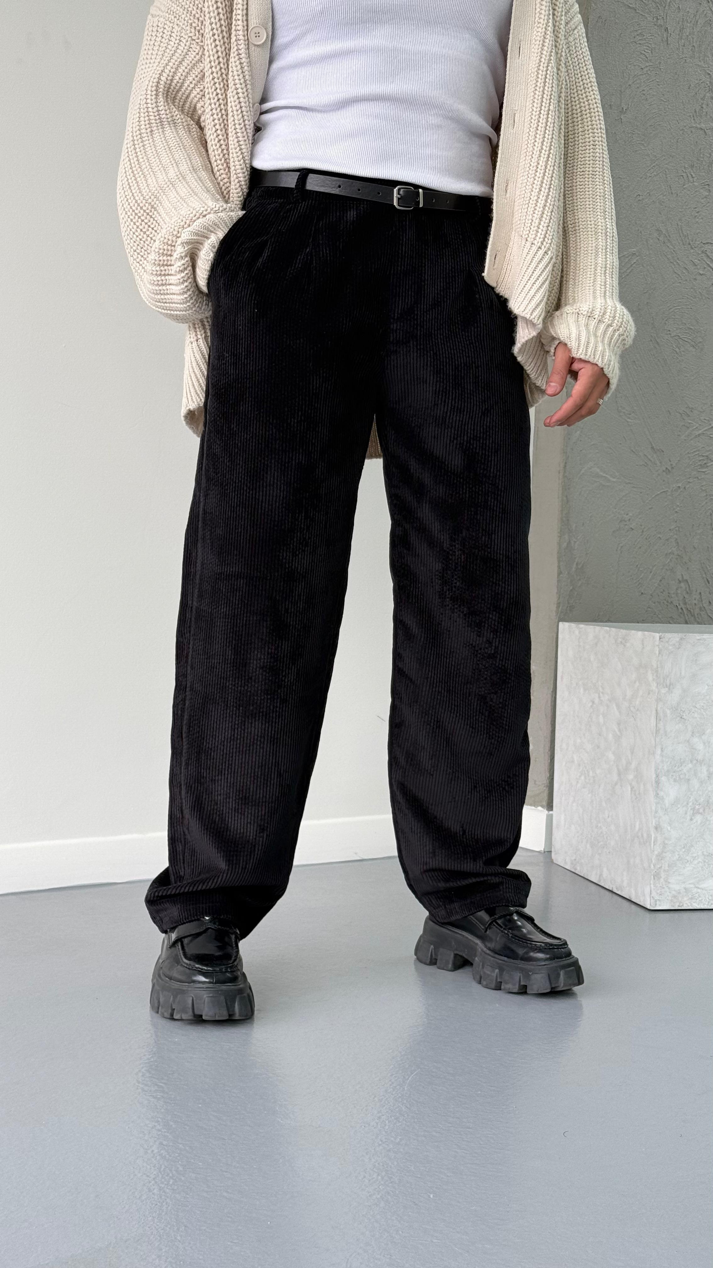 Siyah Kadife Baggy Pantolon