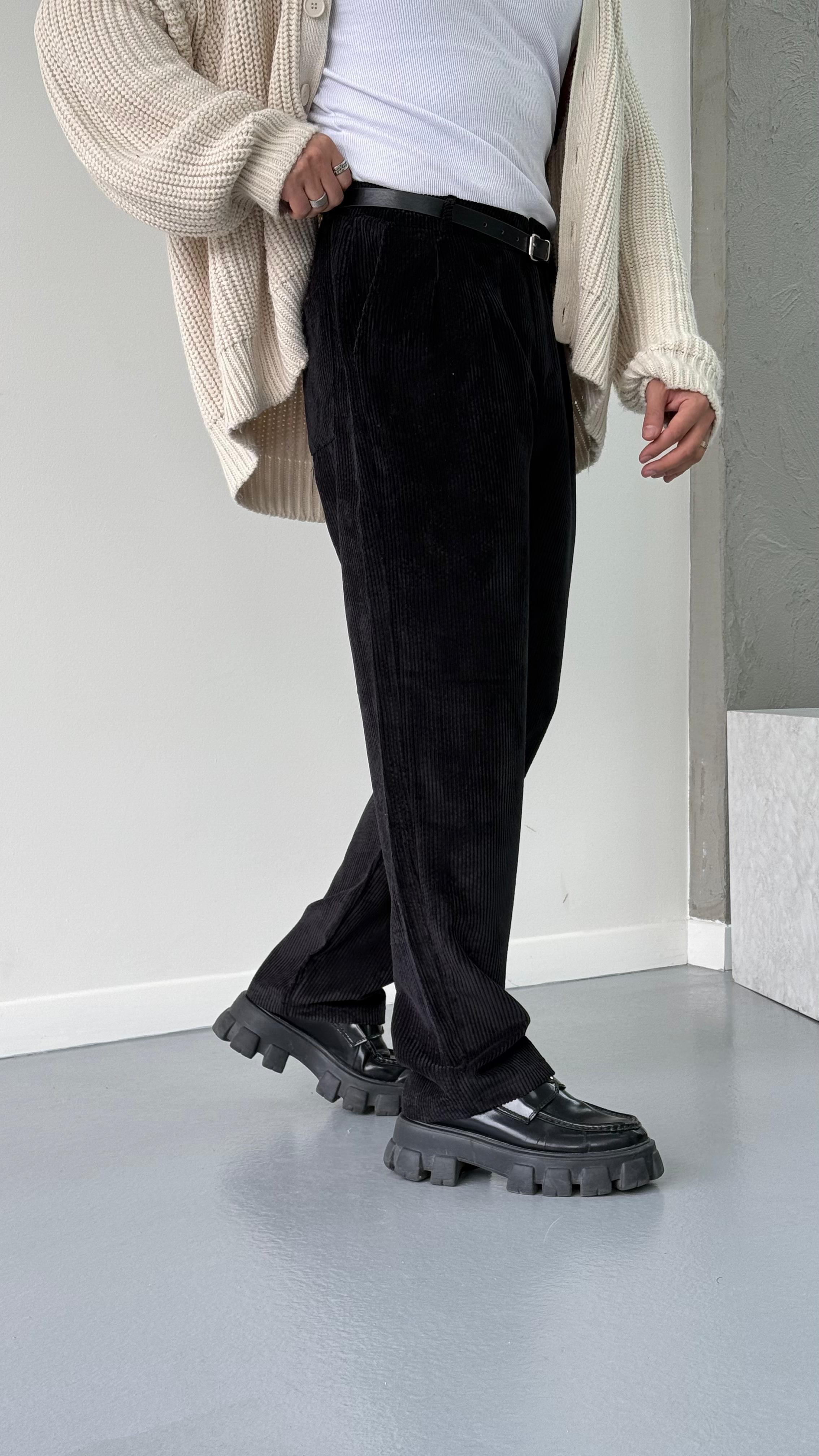 Siyah Kadife Baggy Pantolon