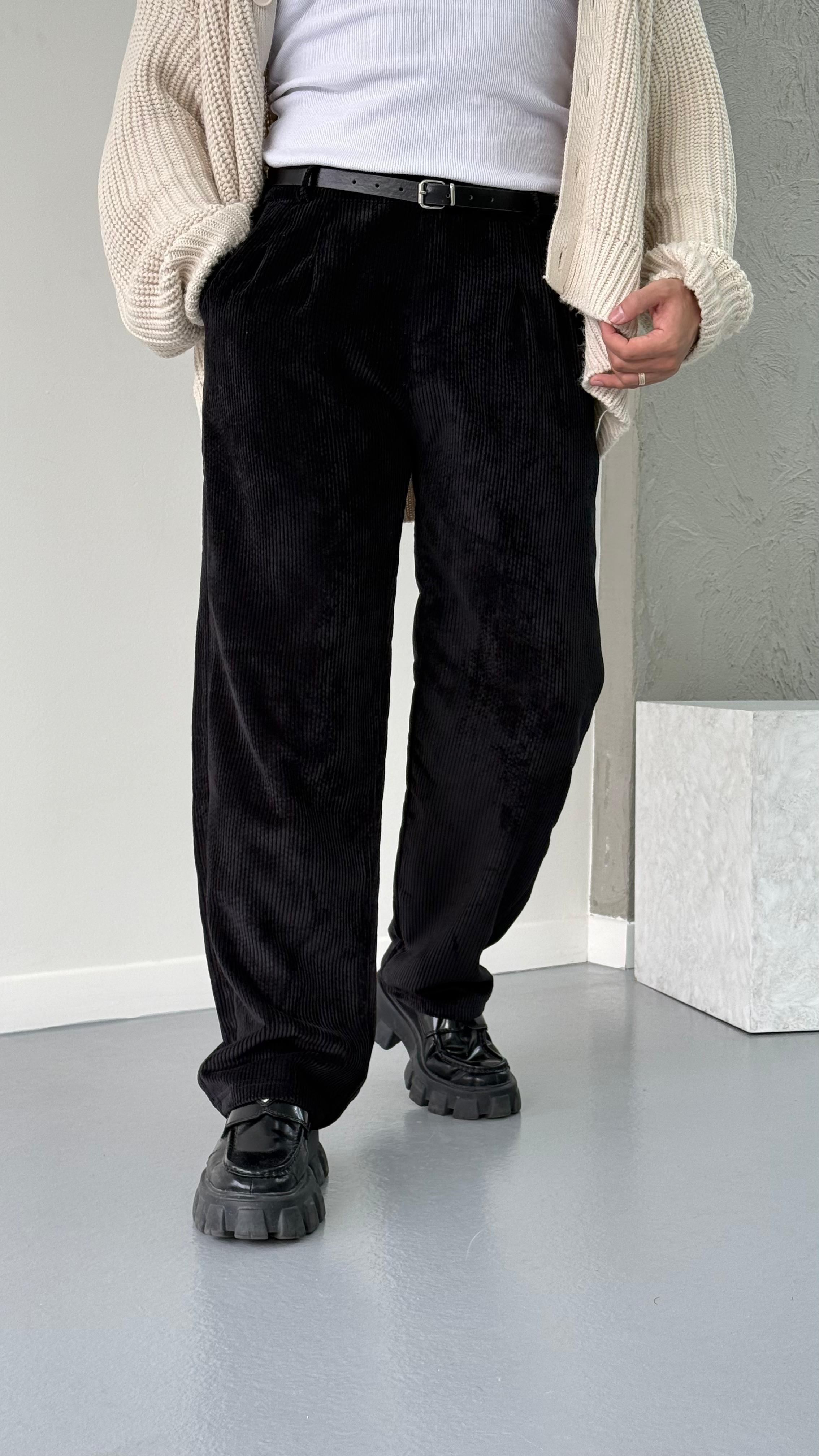 Siyah Kadife Baggy Pantolon