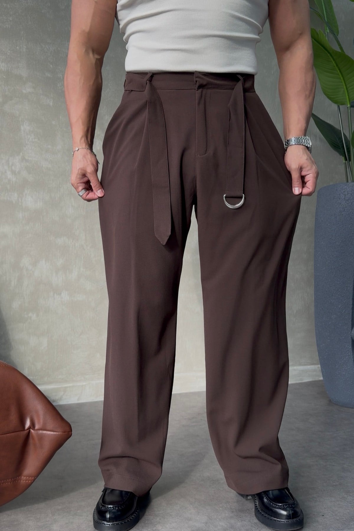 SUPER BAGGY KEMER DETAYLI BAGGY PANTOLON KAHVERENGİ