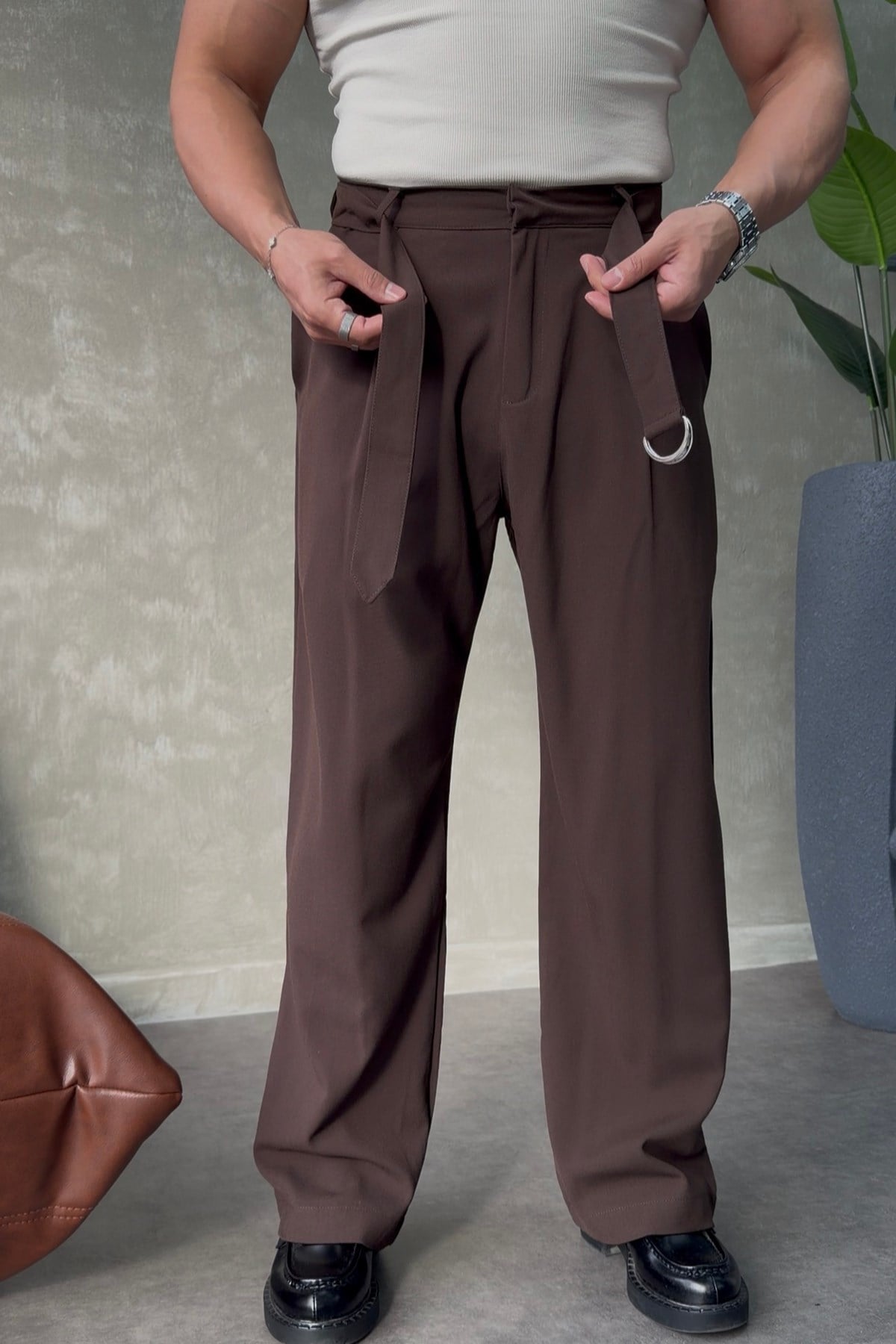SUPER BAGGY KEMER DETAYLI BAGGY PANTOLON KAHVERENGİ