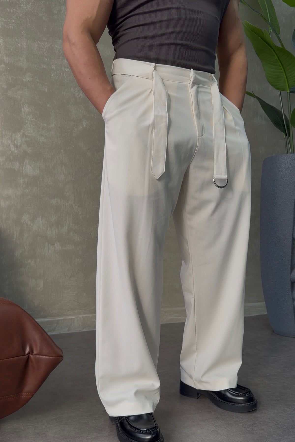 SUPER BAGGY KEMER DETAYLI BAGGY PANTOLON BEYAZ