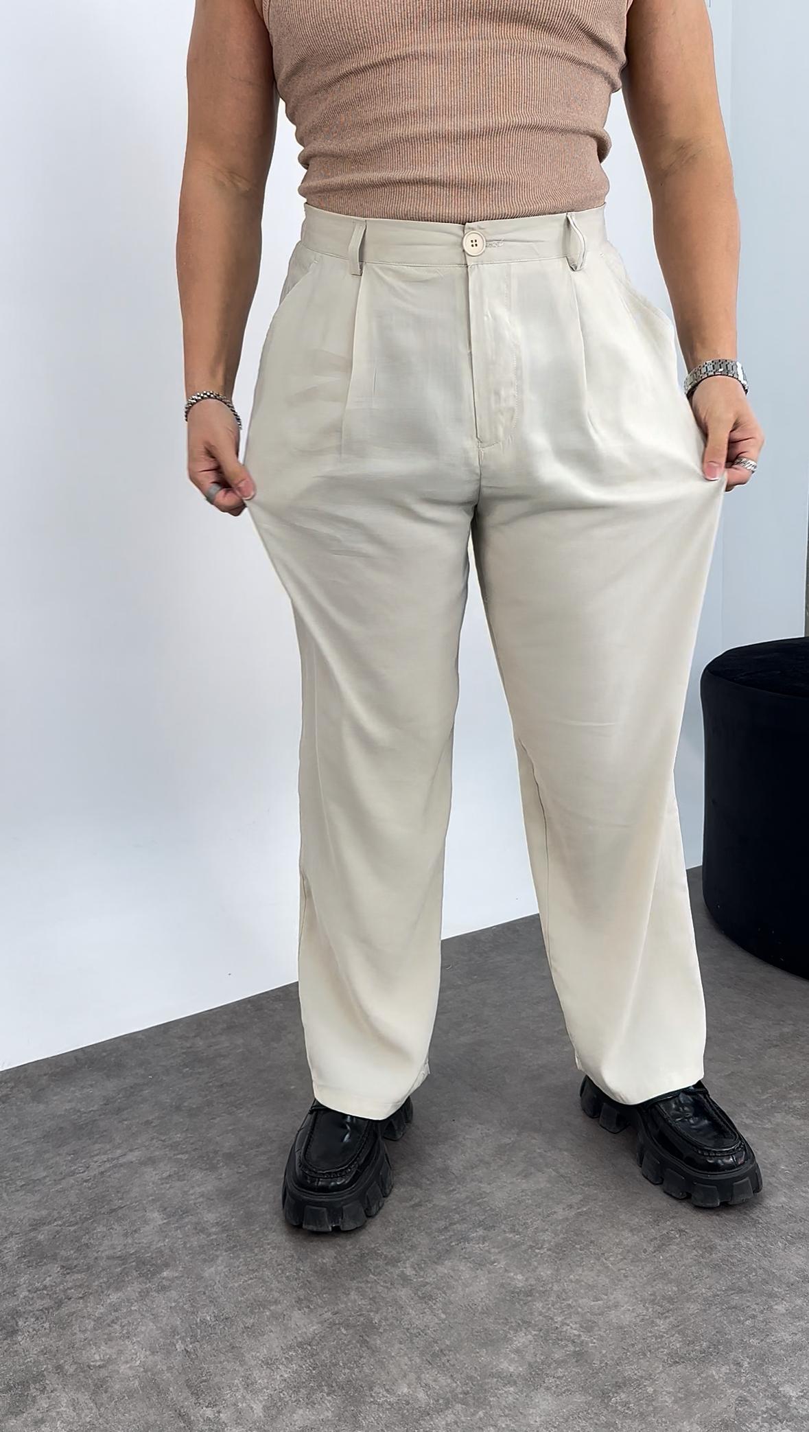 Tensel Kumaş Baggy Pantolon Krem