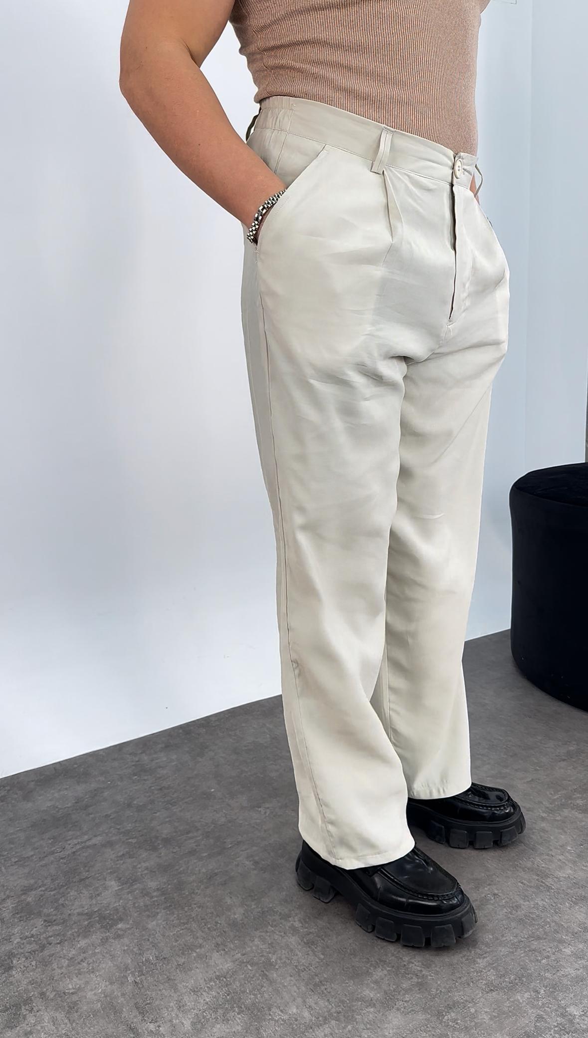 Tensel Kumaş Baggy Pantolon Krem