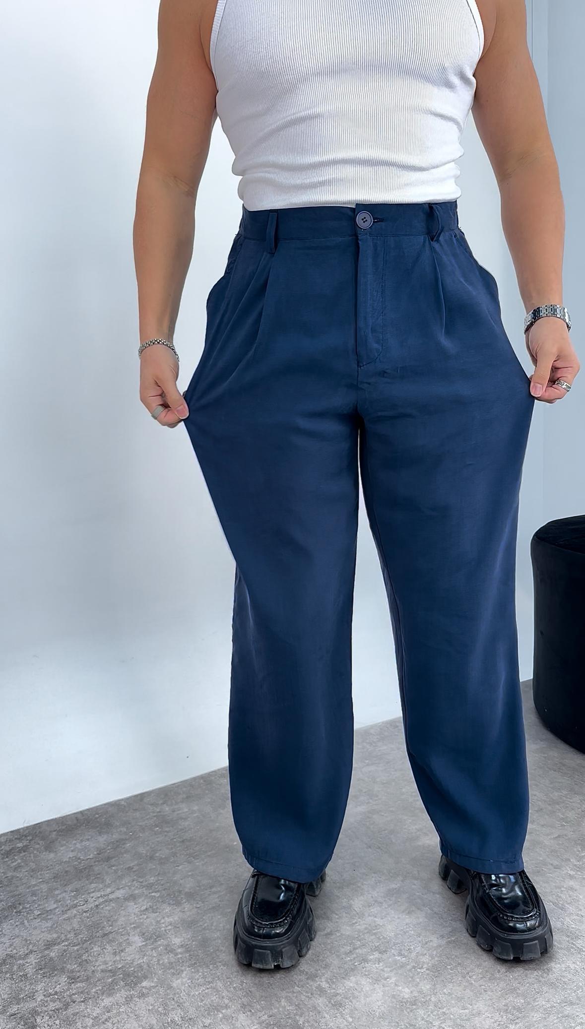 Tensel Kumaş Baggy Pantolon Lacivert