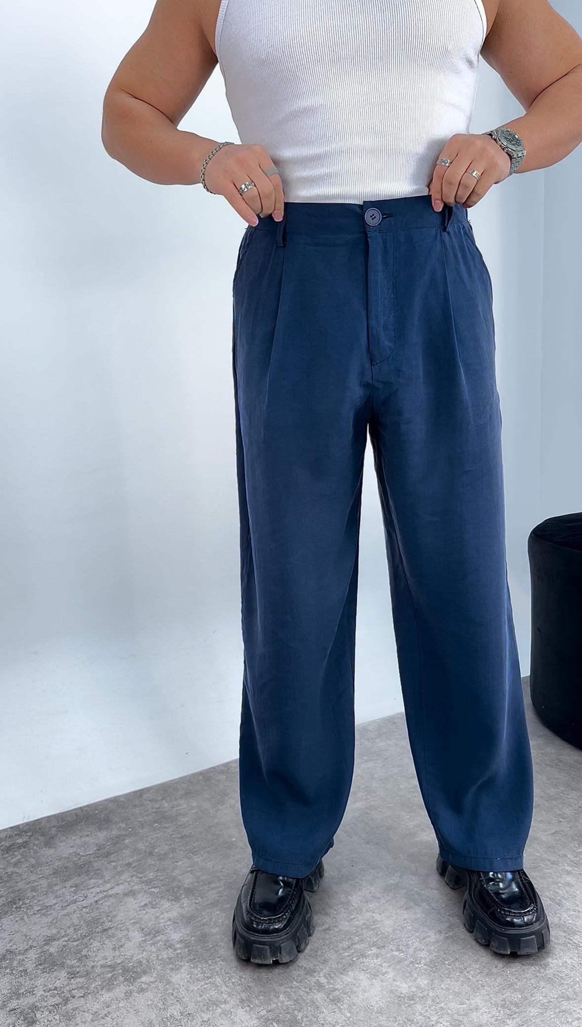 Tensel Kumaş Baggy Pantolon Lacivert