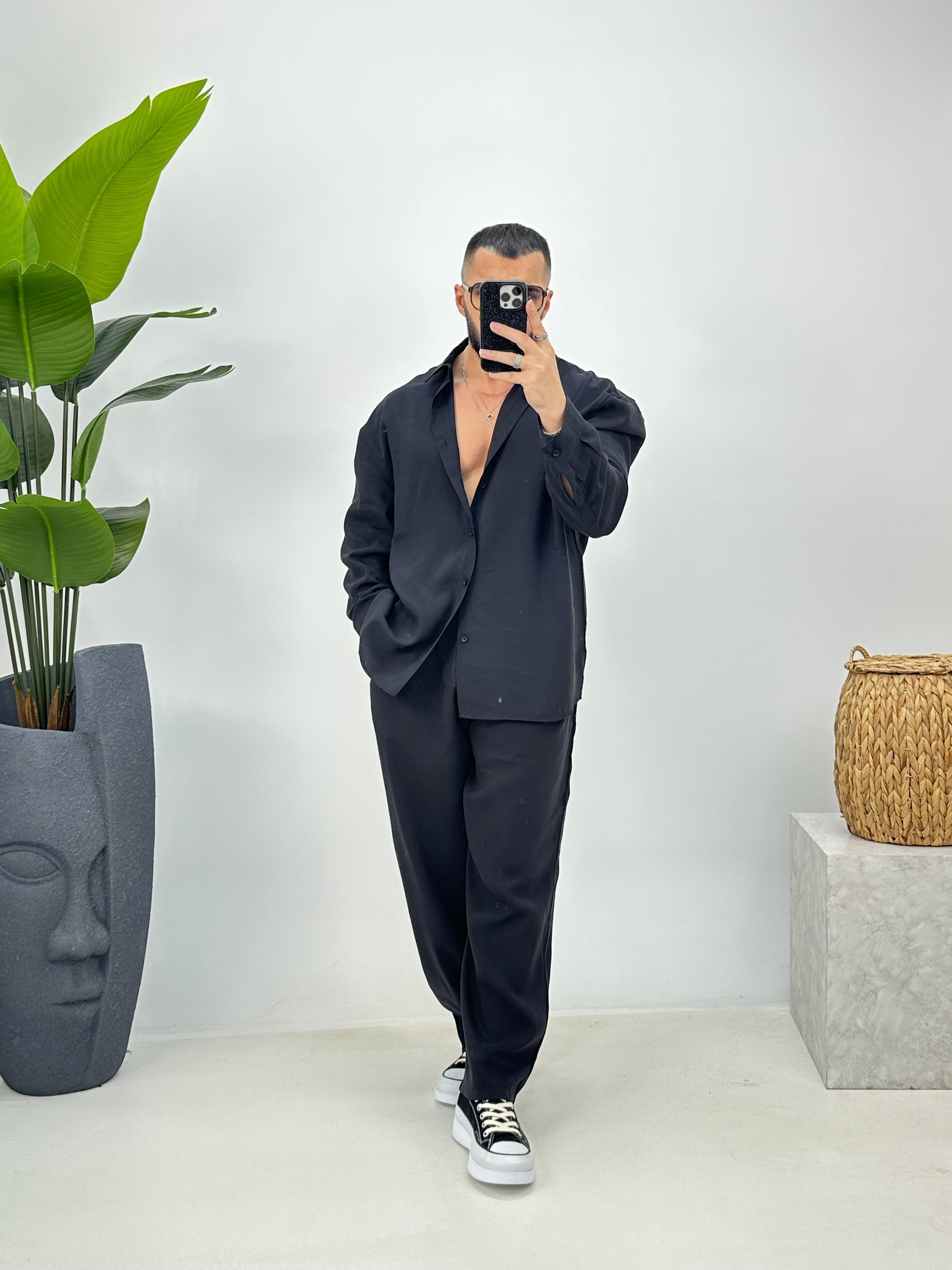 Tensel Kumaş Oversize Takım Siyah