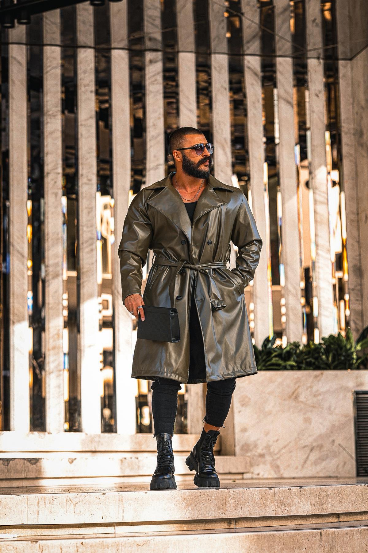 WİNTAGE DERİ TRENCKOT HAKİ