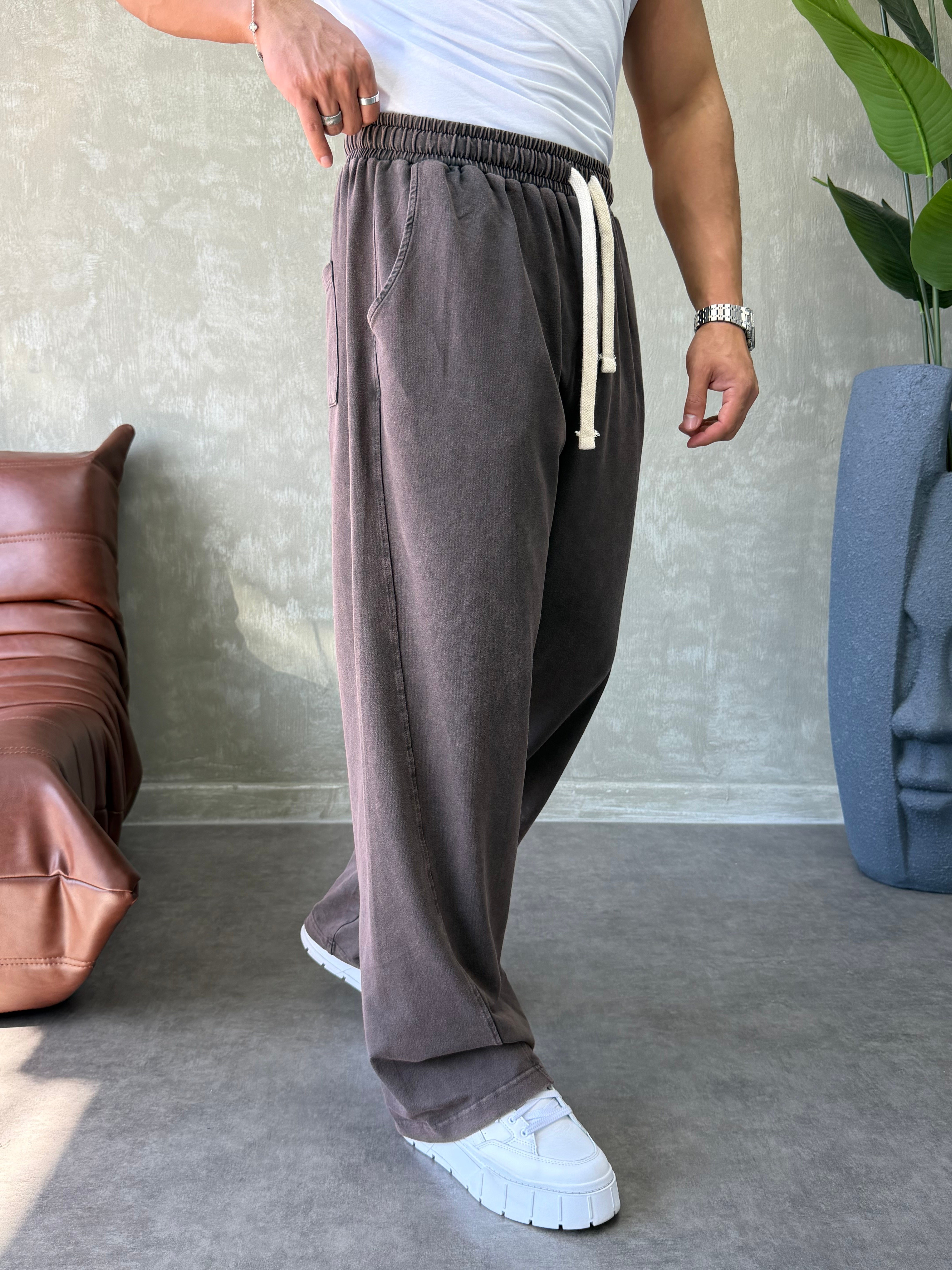 YIKAMALI BAGGY EŞOFMAN ALTI KAHVERENGİ