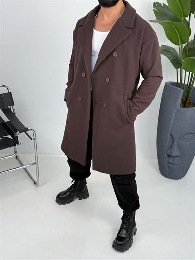 Acı Kahve Oversize Kaşe Kaban