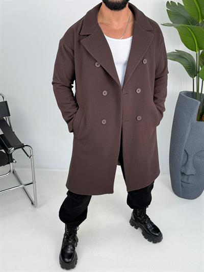 Acı Kahve Oversize Kaşe Kaban