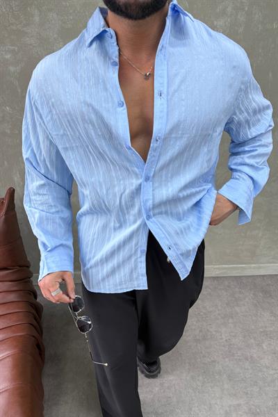 ARMUR ÇİZGİLİ OVERSİZE GÖMLEK BEBE MAVİSİ