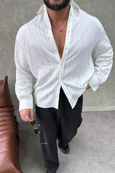 ARMUR ÇİZGİLİ OVERSİZE GÖMLEK BEYAZ