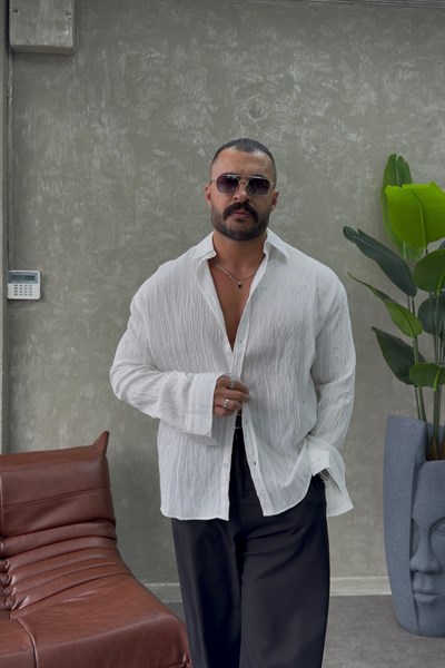 ARMUR KENDİNDEN ÇİZGİLİ GÖMLEK BEYAZ