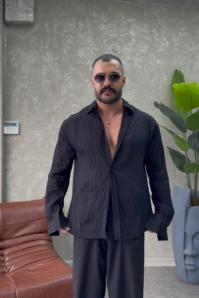 ARMUR KENDİNDEN ÇİZGİLİ GÖMLEK SİYAH