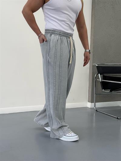 Baggy Çift Şerit Detaylı Eşofman Gri