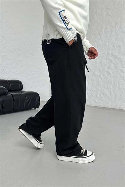 BAGGY KALIP GABARDİN PANTOLON SİYAH