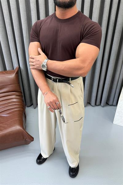 BASIC BİSİKLET YAKA SLİMFİT TRİKO KAHVERENGİ