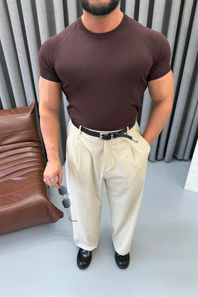 BASIC BİSİKLET YAKA SLİMFİT TRİKO KAHVERENGİ