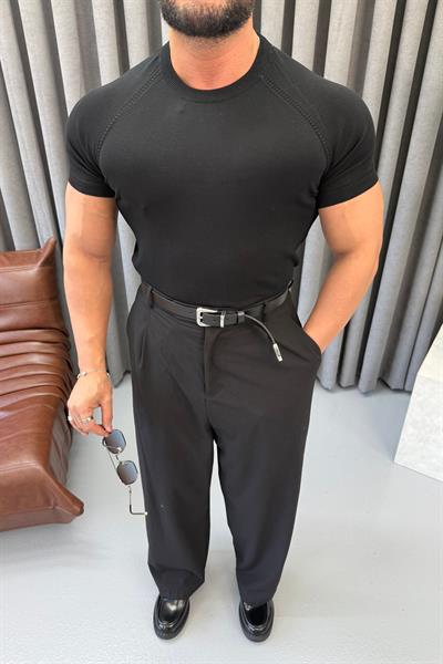 BASIC BİSİKLET YAKA SLİMFİT TRİKO SİYAH