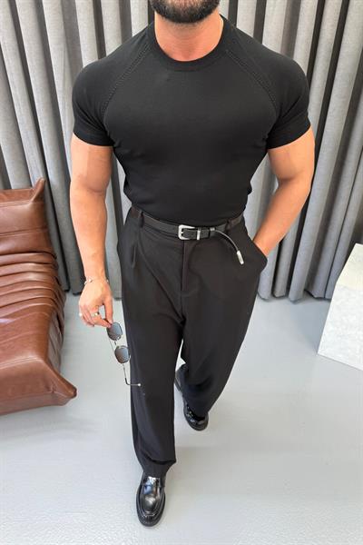 BASIC BİSİKLET YAKA SLİMFİT TRİKO SİYAH