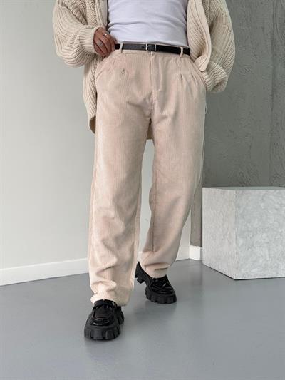 Bej Kadife Baggy Pantolon