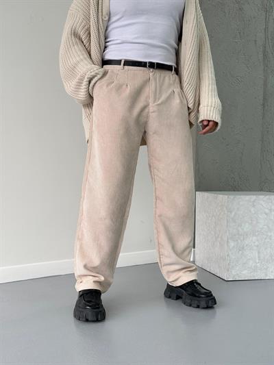 Bej Kadife Baggy Pantolon