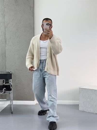 Bej Oversize Örme Hırka