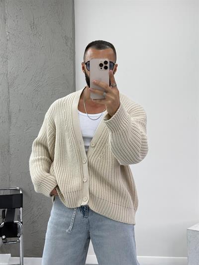 Bej Oversize Örme Hırka