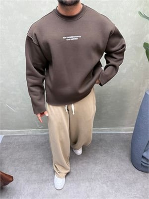 BOXY KALIP BELİVE SIRT DETAYLI SWEAT KAHVERENGİ 