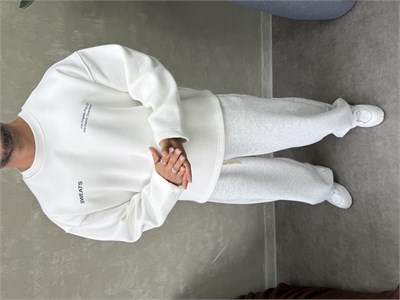 BOXY KALIP OVERSIZE SIRT BASKILI SWEAT BEYAZ