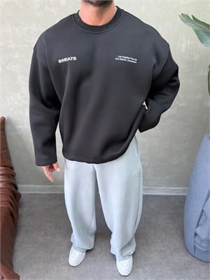 BOXY KALIP OVERSIZE SIRT BASKILI SWEAT SİYAH