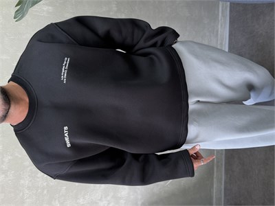 BOXY KALIP OVERSIZE SIRT BASKILI SWEAT SİYAH